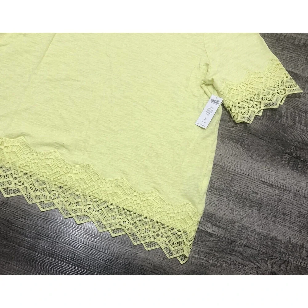 Chicos NWT Size 3 Chest 48” Slub lace hem/sleeve cotton T Shirt Blouse Sz XL A7 - Picture 3 of 7